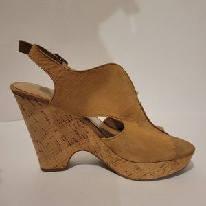 Franco Sarto Size 8 Gladiator Heel Brown Synthetic Cork Wedge Sandal